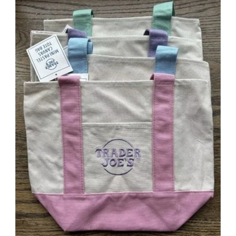 !!! Trader Joe’s Mini Pastel Canvas Tote Bag Set Of 4 Colors Limited